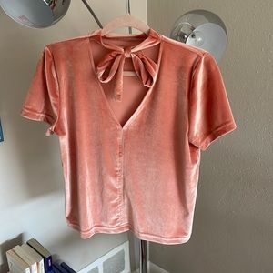 Perfect Condition Peach Velvet Madewell Tie-Neck Top